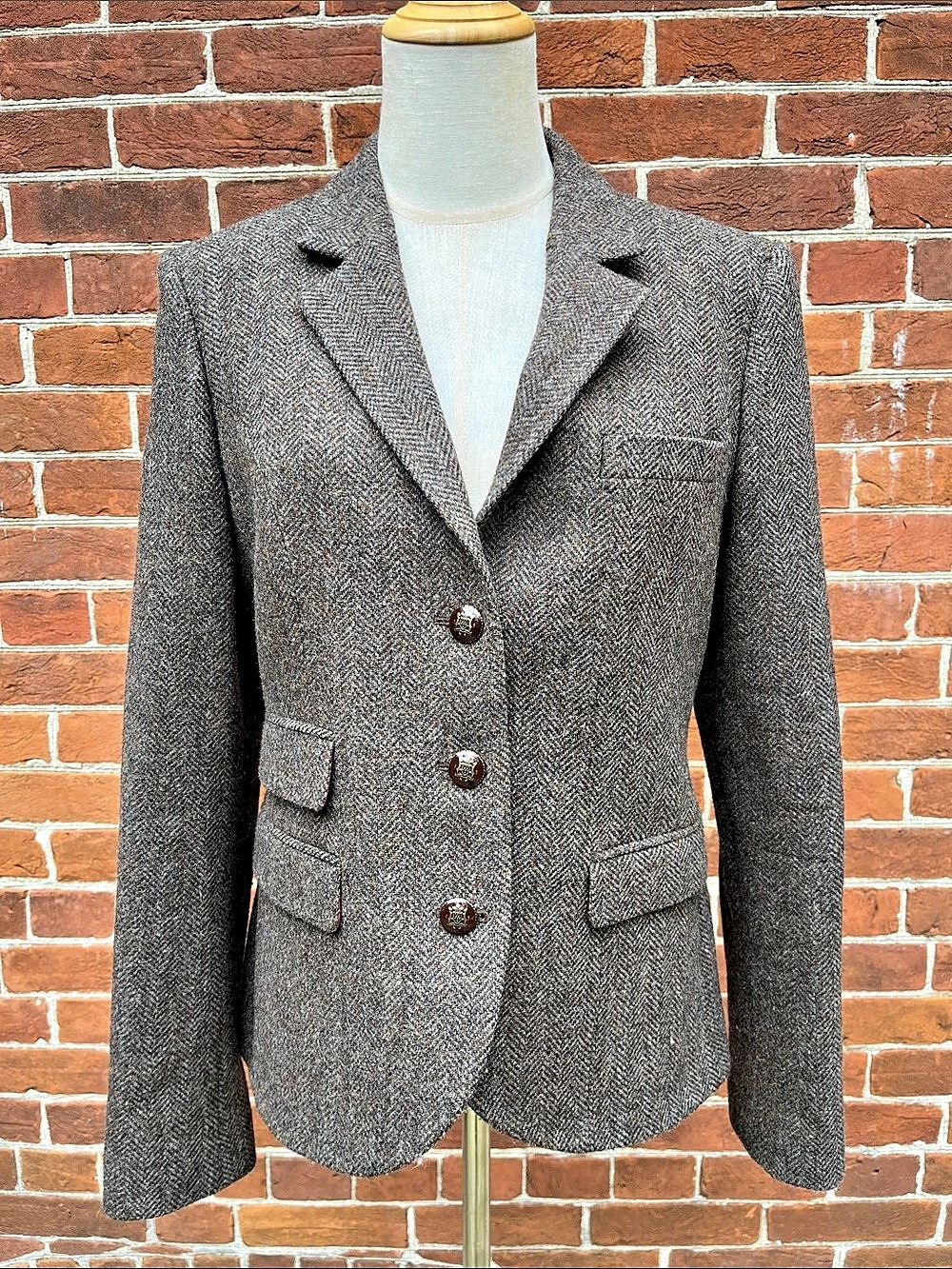 SAND Wool Houndstooth Blazer in Brown & Gray Pink Lining